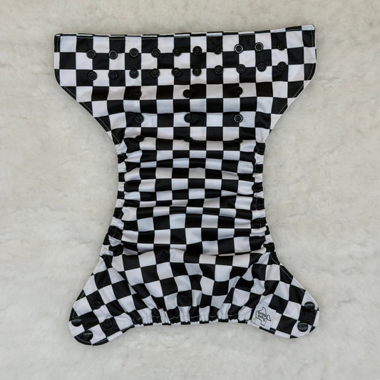 Texas Tushies Black White Checkerboard AWJ Pocket Diaper