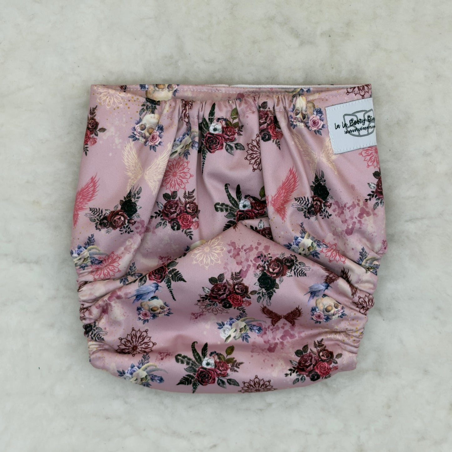 La La Booty Pink Floral Skulls AWJ Pocket Diaper - New