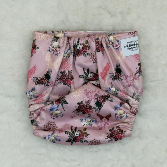 La La Booty Pink Floral Skulls AWJ Pocket Diaper - New