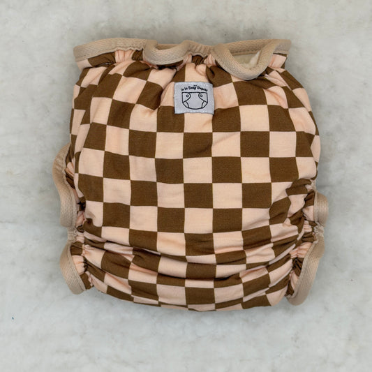 La La Booty Checkered Fitted Diaper with Shortie Insert - Brand New