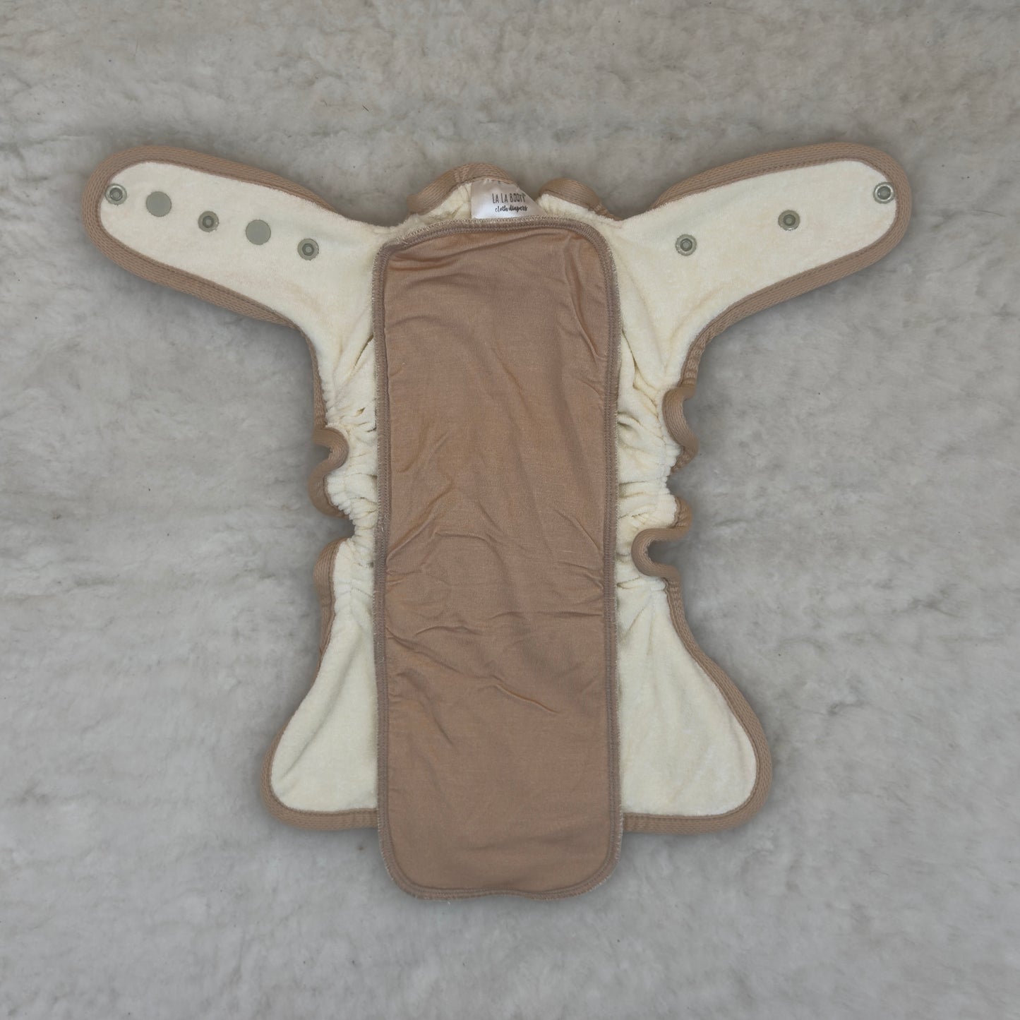 La La Booty Plain Jane Beige Fitted Cloth Diaper with Shortie Insert - Brand New