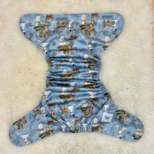 Emerald Cloth Co Bears Snowman Winter AWJ Pocket Diaper