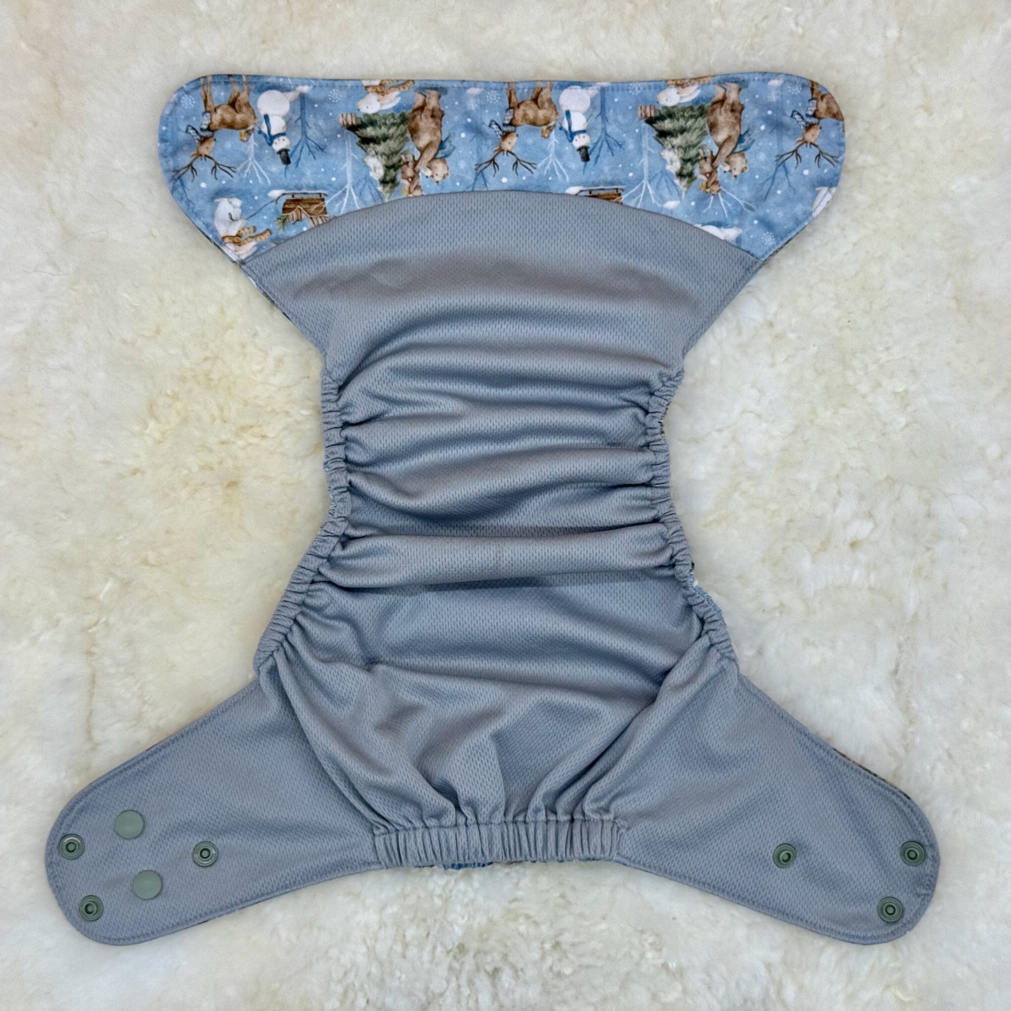 Emerald Cloth Co Bears Snowman Winter AWJ Pocket Diaper