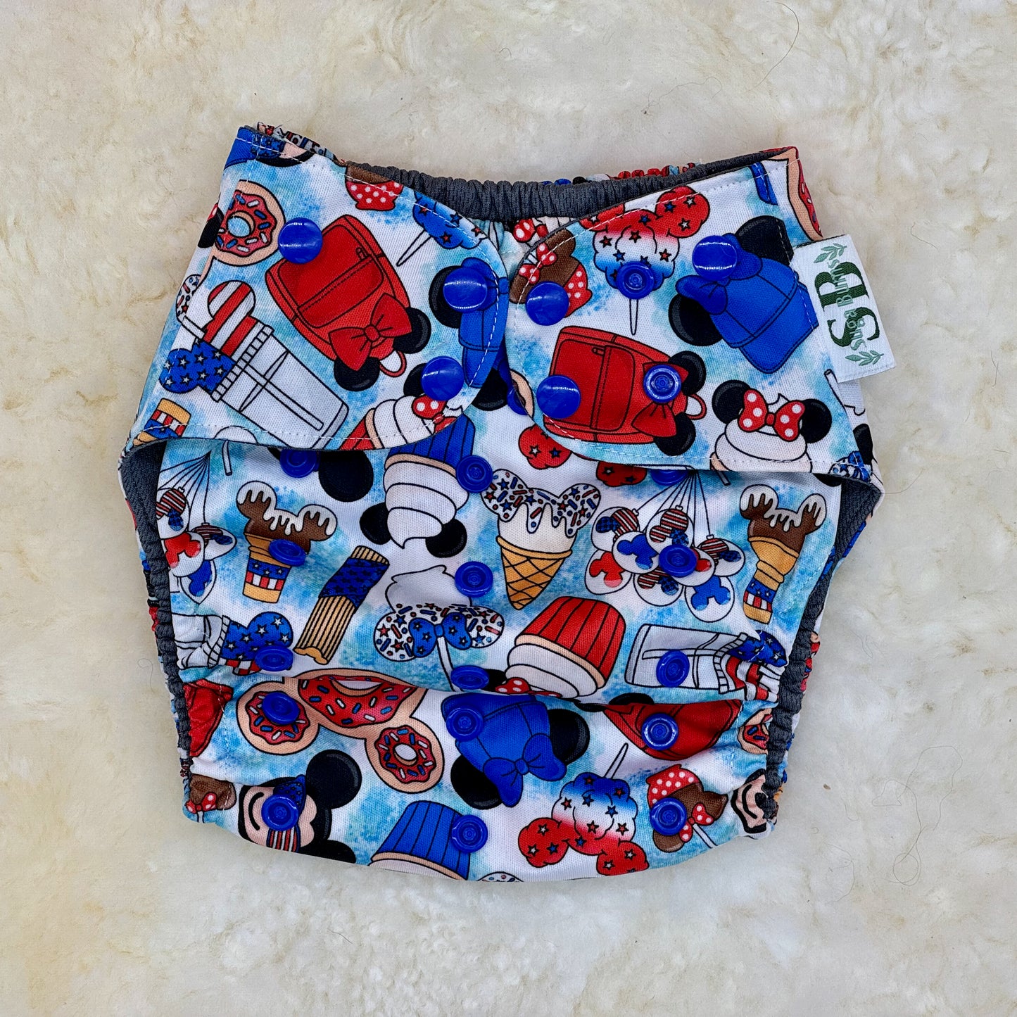 Suga Bums Patriotic Celebration Mouse Birthday AWJ Pocket Diaper