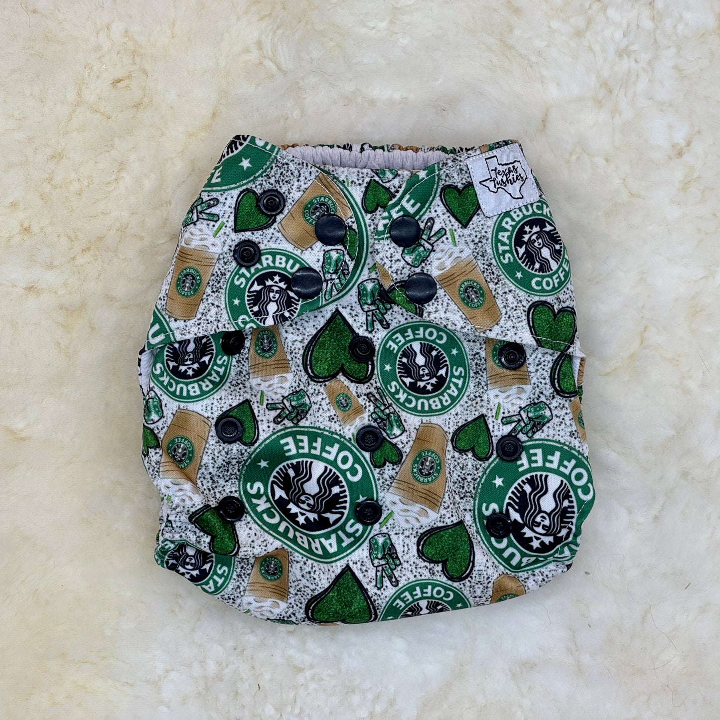 Texas Tushies Coffee Shop Hearts AWJ Pocket Diaper