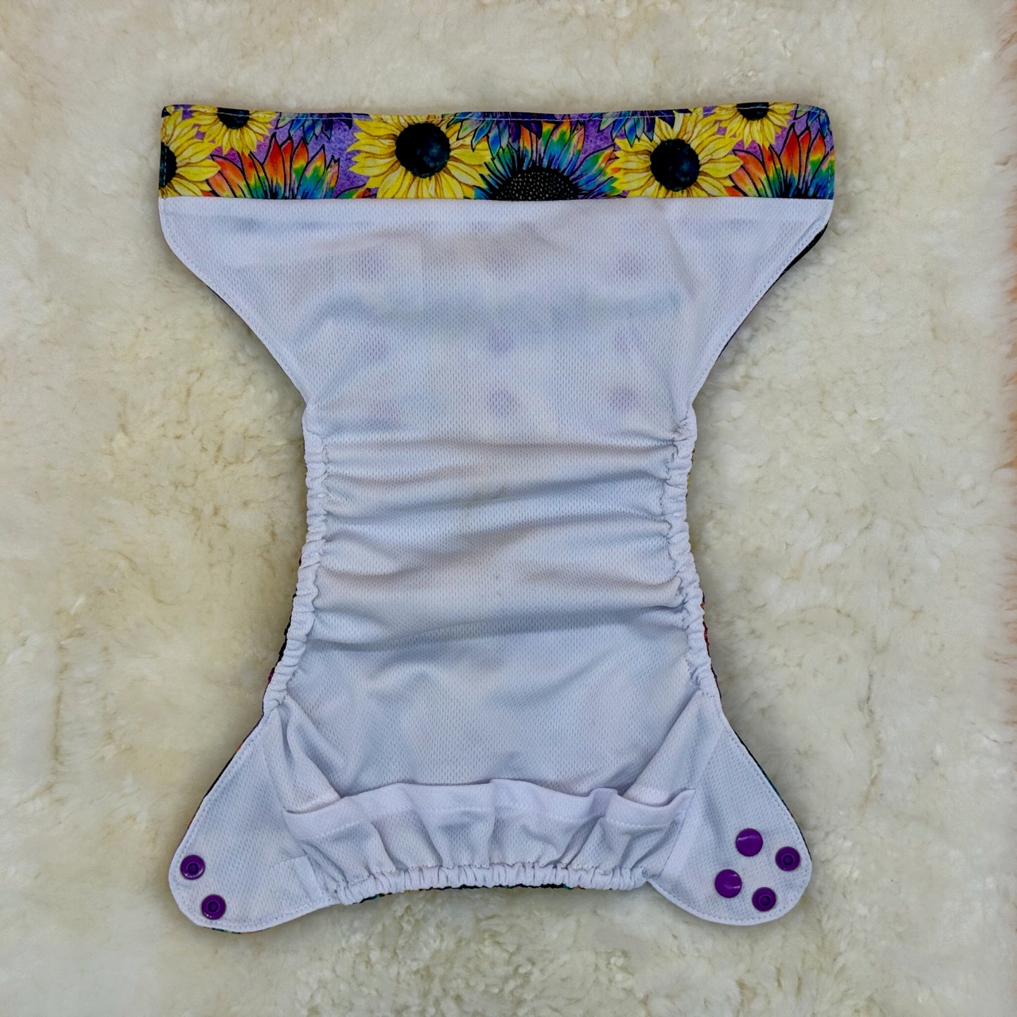 Texas Tushies Rainbow Sunflower AWJ Pocket Diaper - Stained