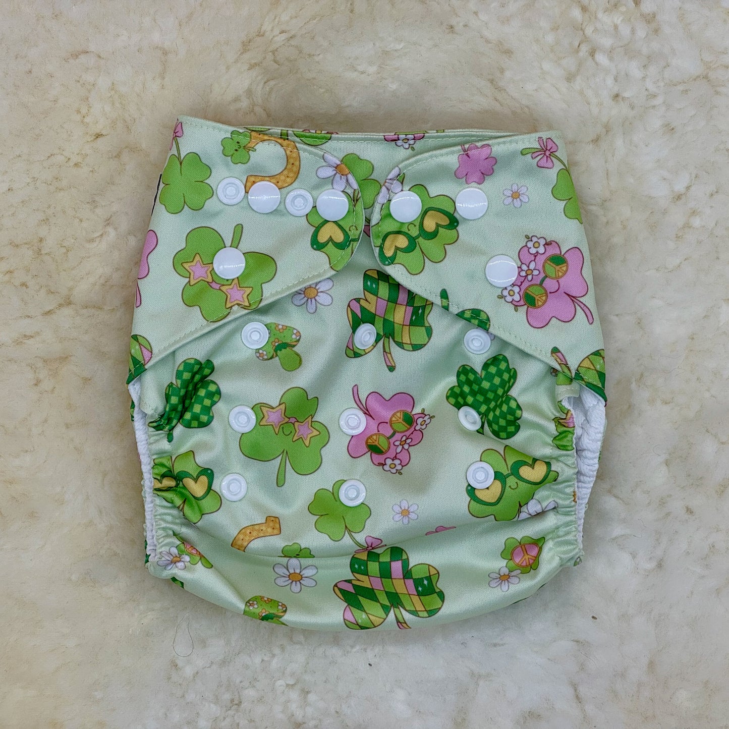 Freida J Designs Lucky Pink Cloverleaf AWJ Pocket Diaper