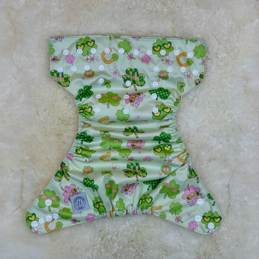 Freida J Designs Lucky Pink Cloverleaf AWJ Pocket Diaper