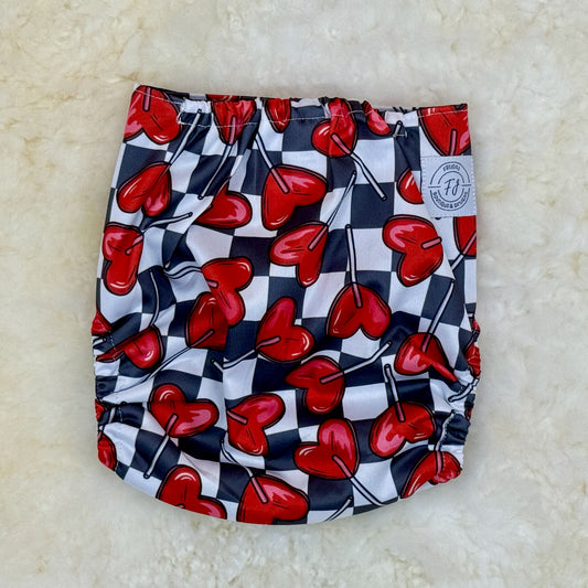 Freida J Designs Checkerboard Hearts AWJ Pocket Diaper - Brand New