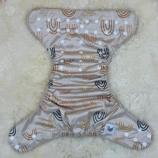 Emerald Cloth Co Neutral Beige Rainbows AWJ Pocket Diaper