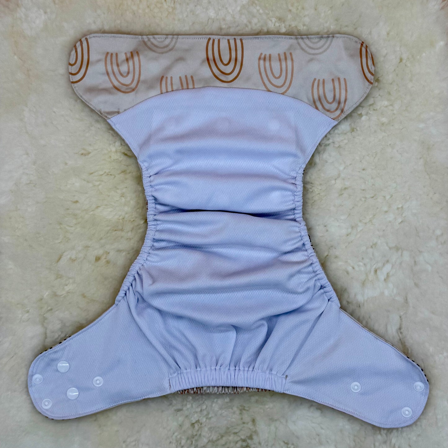 Emerald Cloth Co Neutral Beige Rainbows AWJ Pocket Diaper