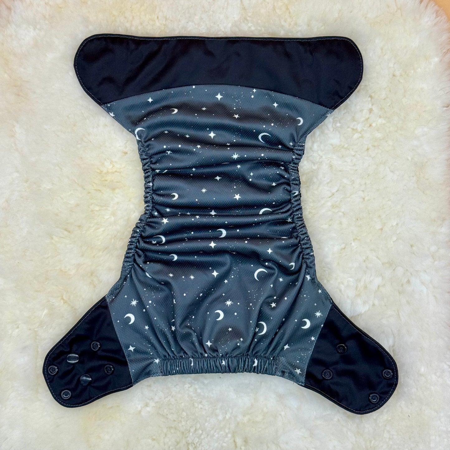 Beach Buns Solid Black with Printed Starry Night AWJ Pocket Diaper