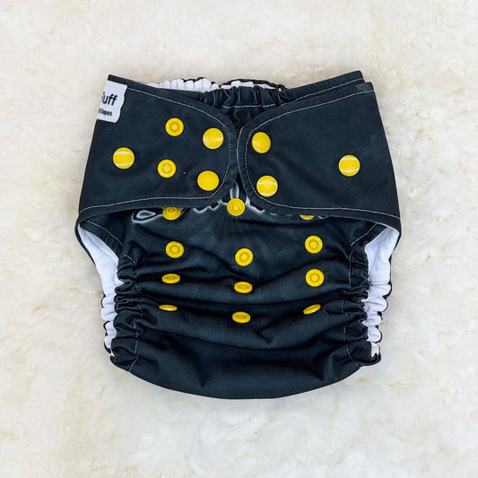 FabuFluff Sublime Sun Face on Black AWJ Pocket Diaper