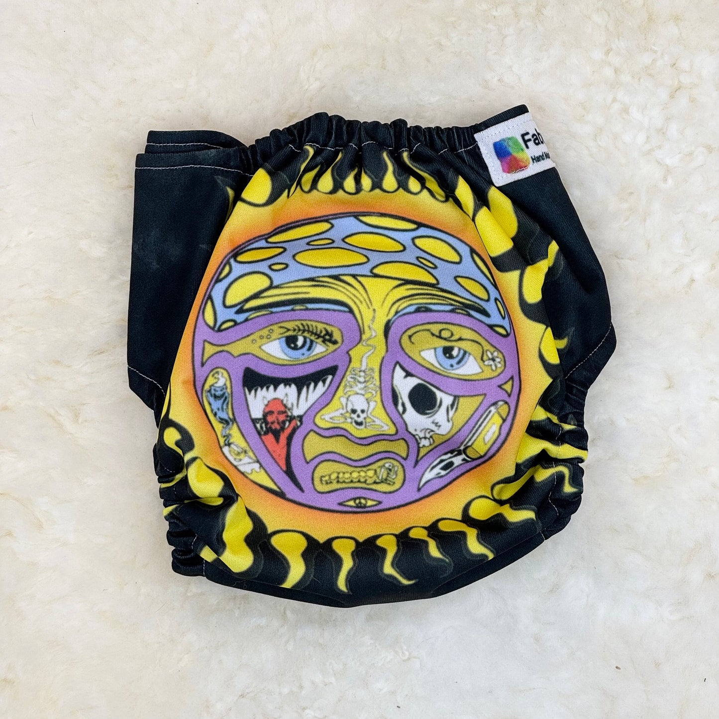 FabuFluff Sublime Sun Face on Black AWJ Pocket Diaper