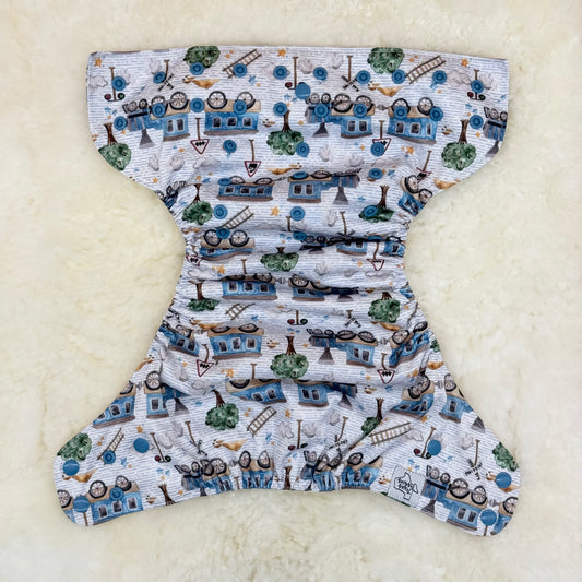 Texas Tushies Trains Pinstripe AWJ Pocket Diaper