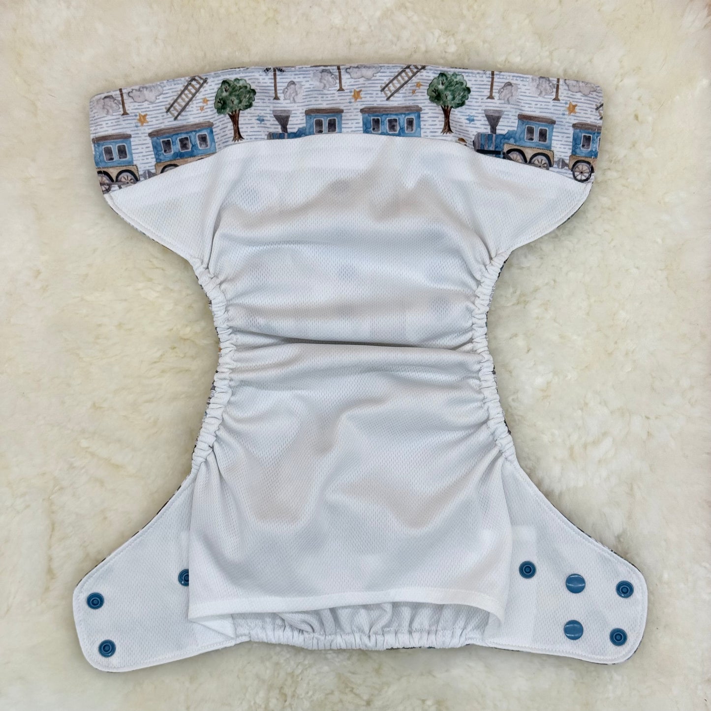 Texas Tushies Trains Pinstripe AWJ Pocket Diaper