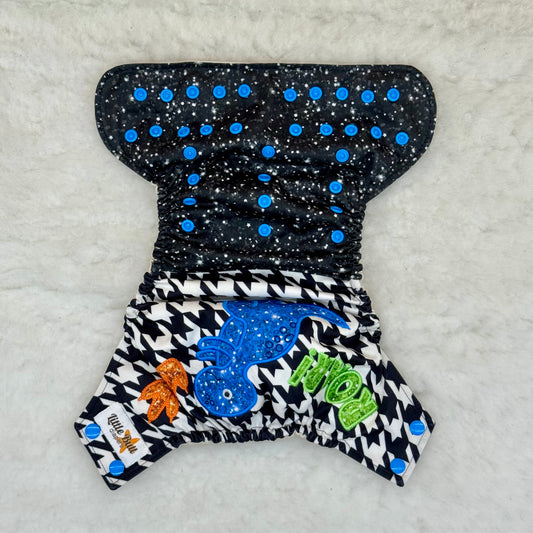 Little Butt Diapers Roar Dinosaur Houndstooth Embroidered Diaper Cover