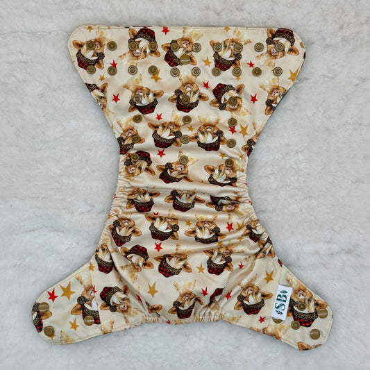 Suga Bums Highland Cows in Hats AWJ Pocket Diaper