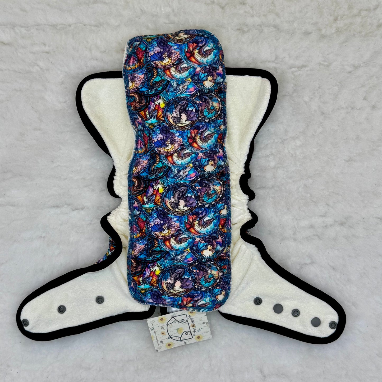 La La Booty Stained Glass Dragon Fitted Diaper - New