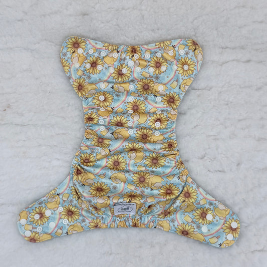 Sustainable Sprinkles Sunflowers and Rainbows Duck AWJ Pocket Diaper