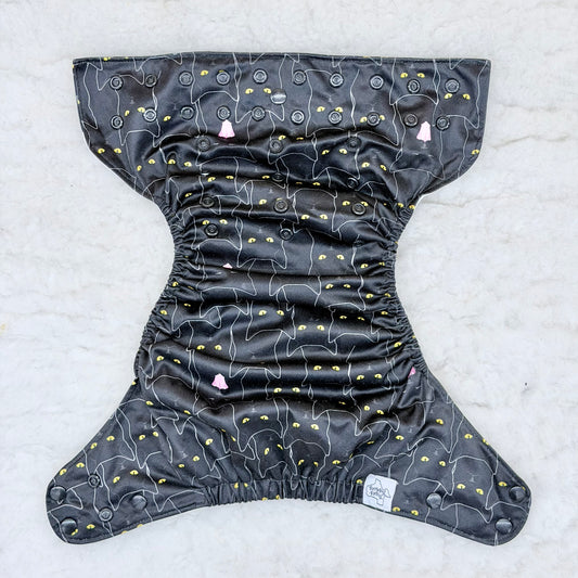 Texas Tushies Black Cats AWJ Pocket Diaper - Stained