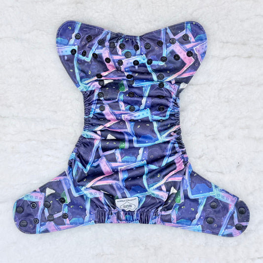 Sustainable Sprinkles Purple Black Cat Polaroids AWJ Pocket Diaper