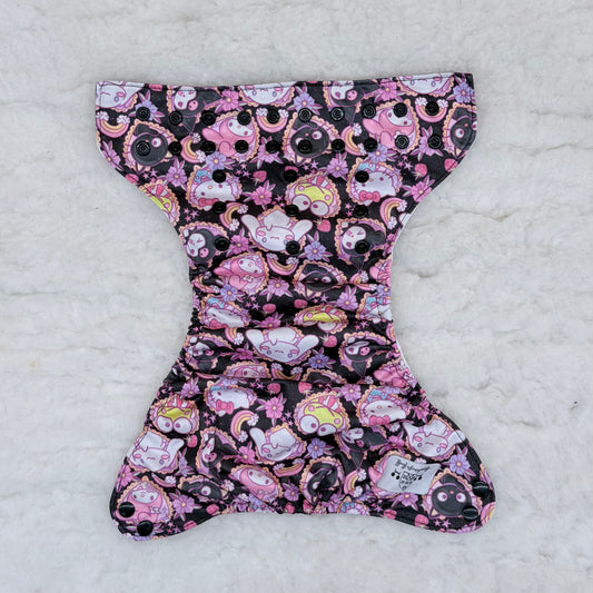 Black Pink Kawaii Friends Floral AWJ Pocket Diaper