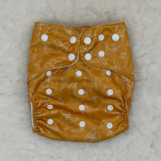 Cedar Valley Cloth Co. Flower Outlines Gold AWJ Pocket Diaper