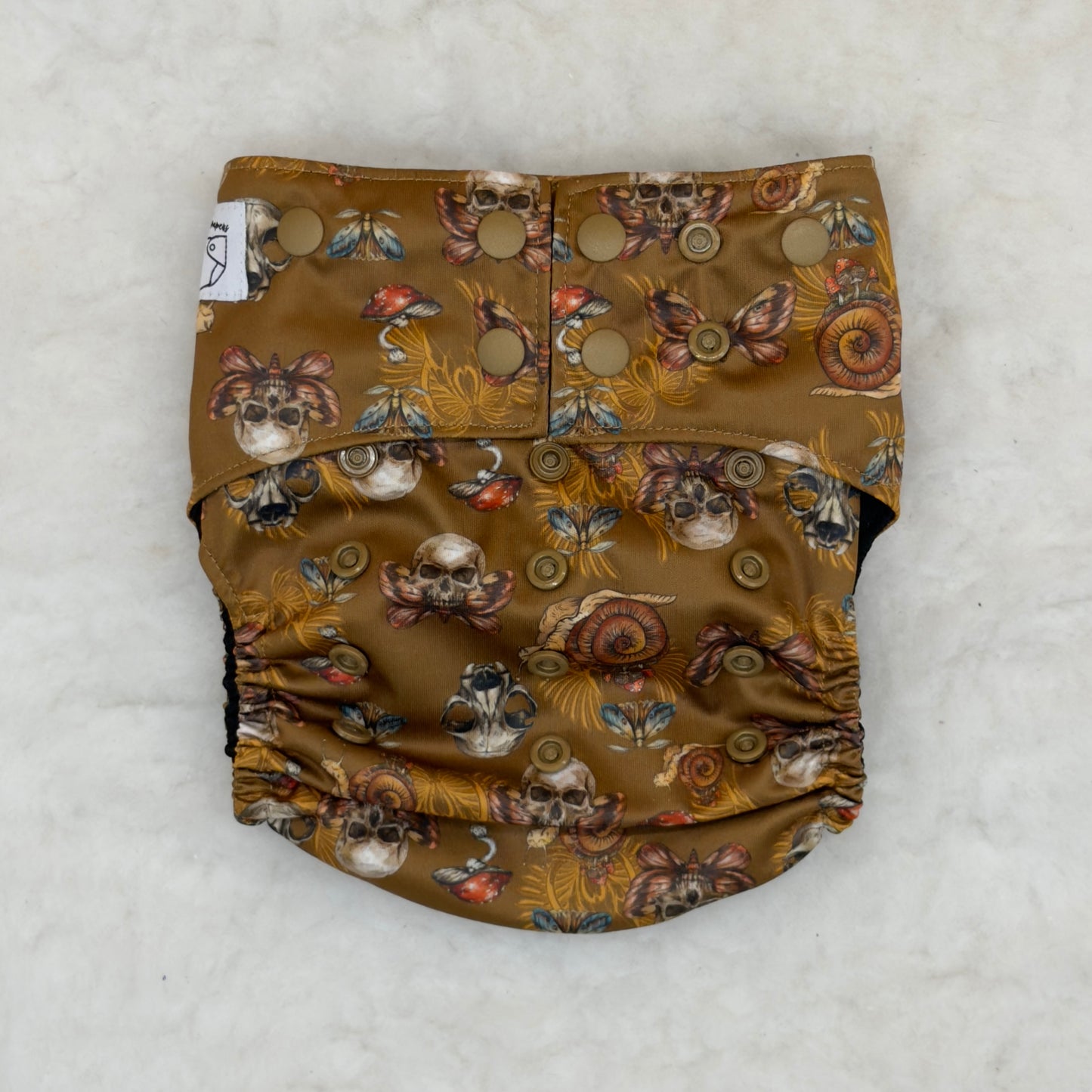 La La Booty Brown Floral Skulls AWJ Pocket Diaper - Brand New