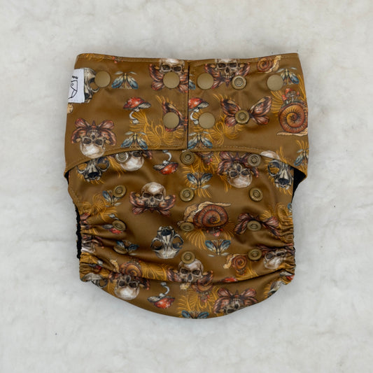 La La Booty Brown Floral Skulls AWJ Pocket Diaper - Brand New