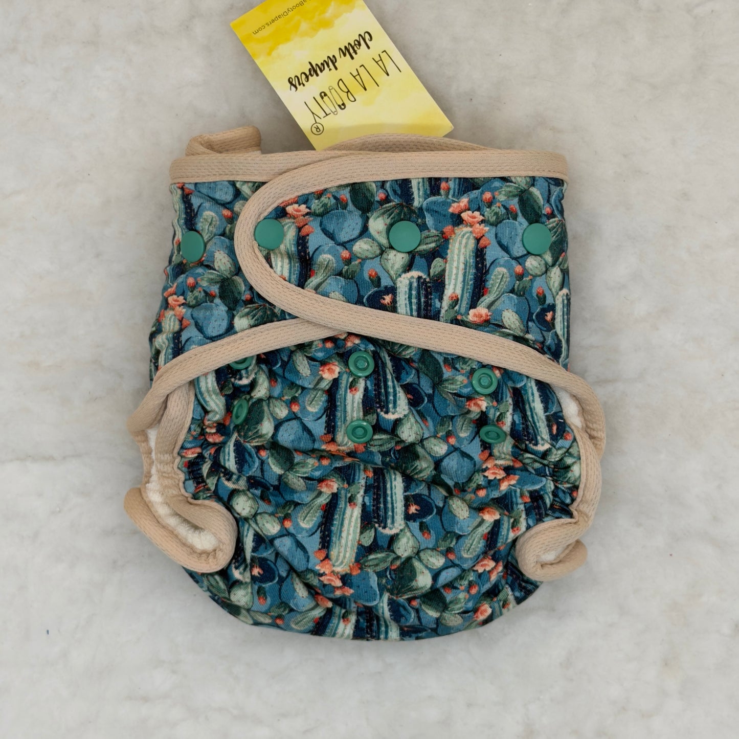 La La Booty Cactus Fitted Diaper with Shortie Insert - Brand New