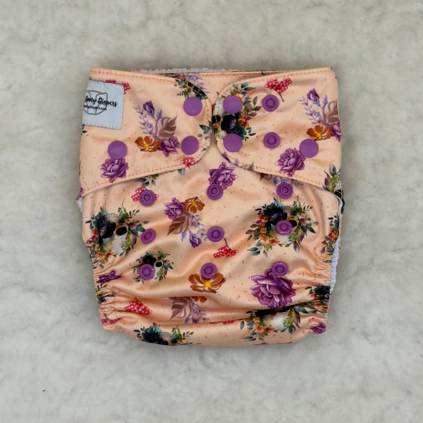 La La Booty Peach Floral Skulls AWJ Pocket Diaper - New