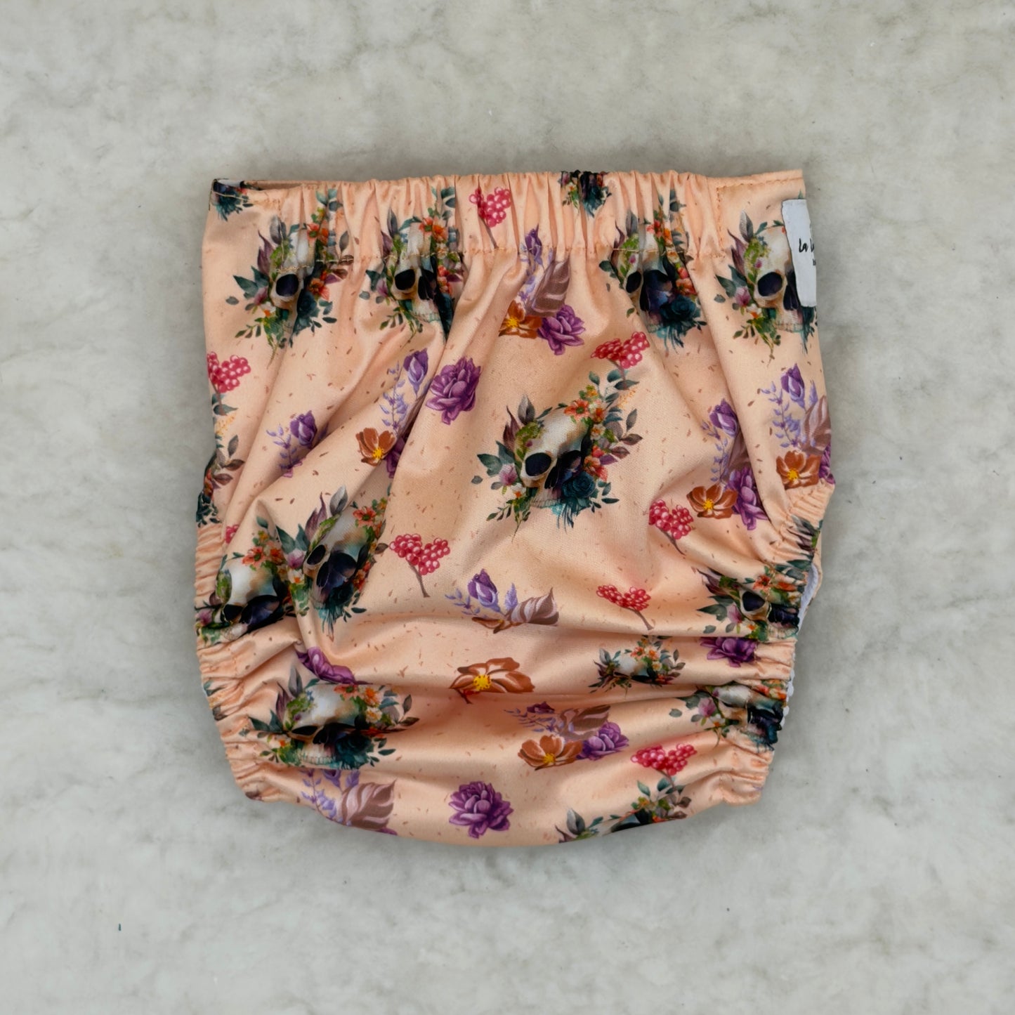 La La Booty Peach Floral Skulls AWJ Pocket Diaper - New