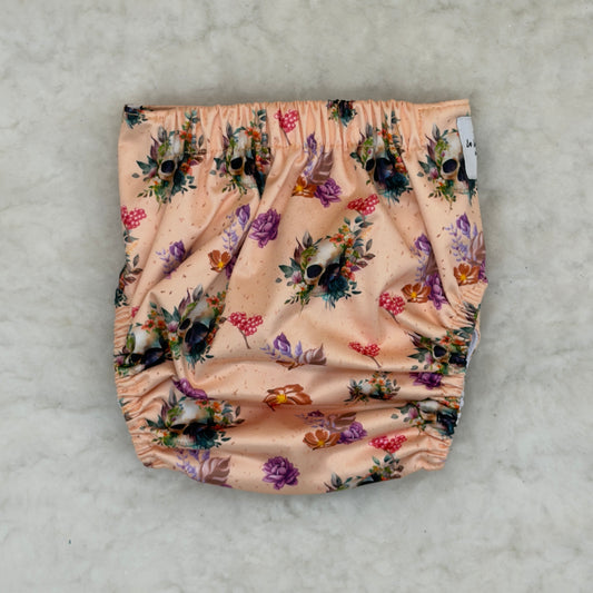 La La Booty Peach Floral Skulls AWJ Pocket Diaper - New