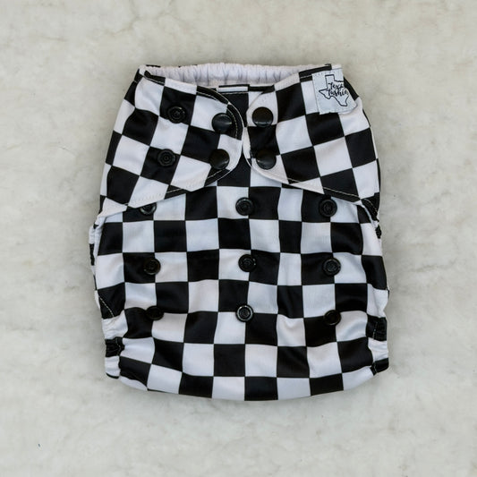 Texas Tushies Black White Checkerboard AWJ Pocket Diaper