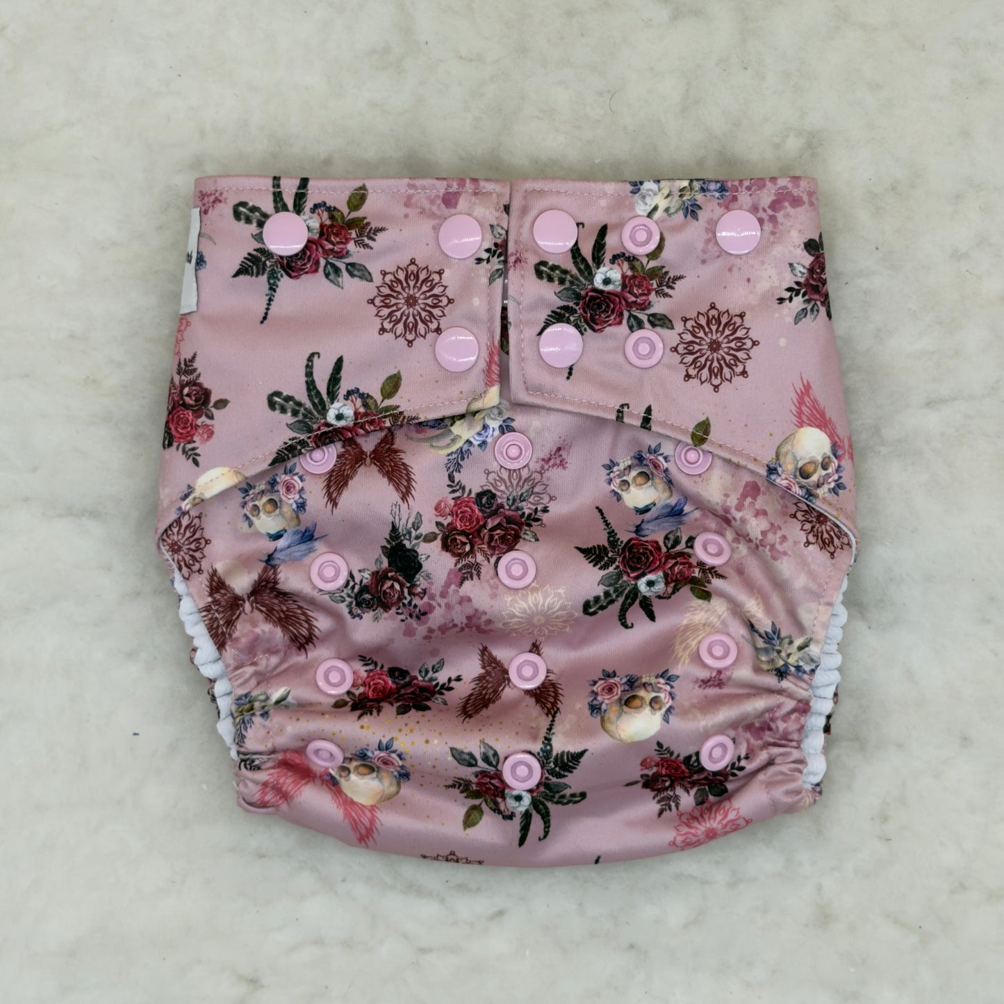 La La Booty Pink Floral Skulls AWJ Pocket Diaper - New