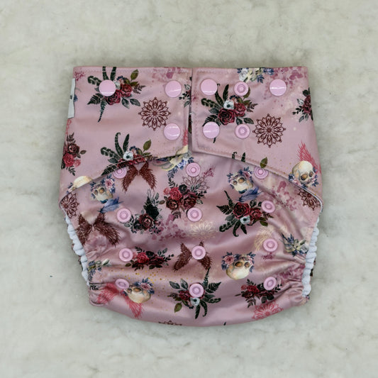 La La Booty Pink Floral Skulls AWJ Pocket Diaper - New