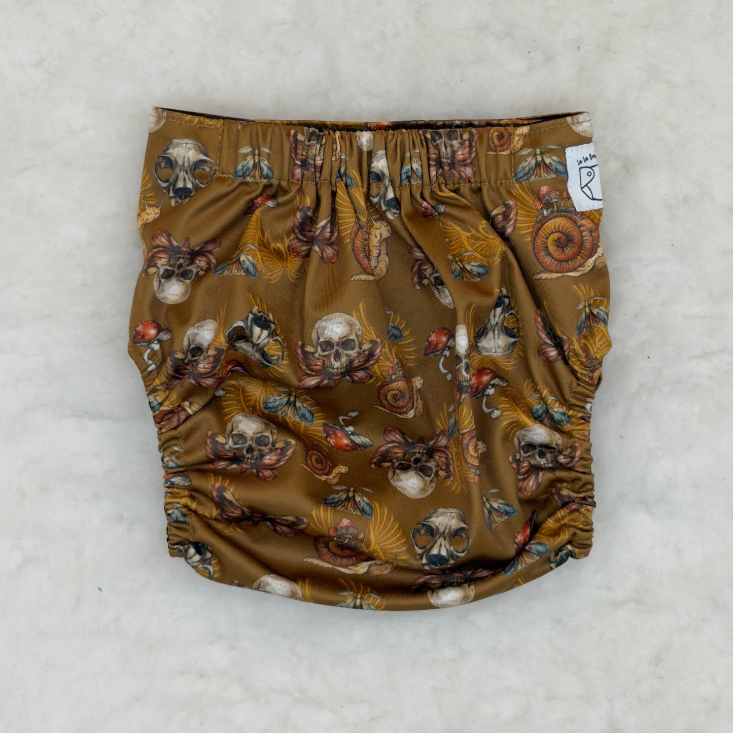La La Booty Brown Floral Skulls AWJ Pocket Diaper - Brand New