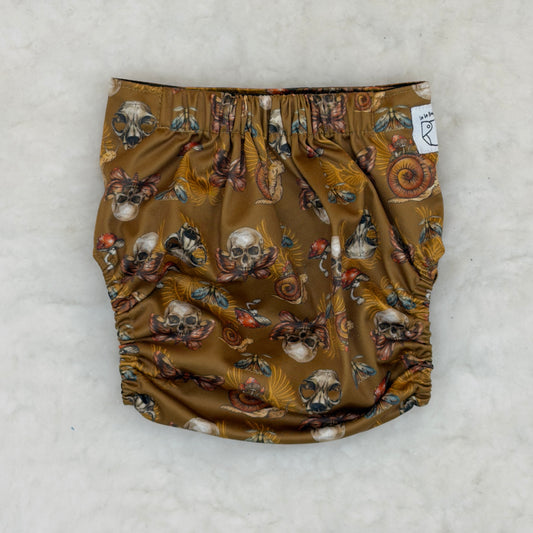 La La Booty Brown Floral Skulls AWJ Pocket Diaper - Brand New