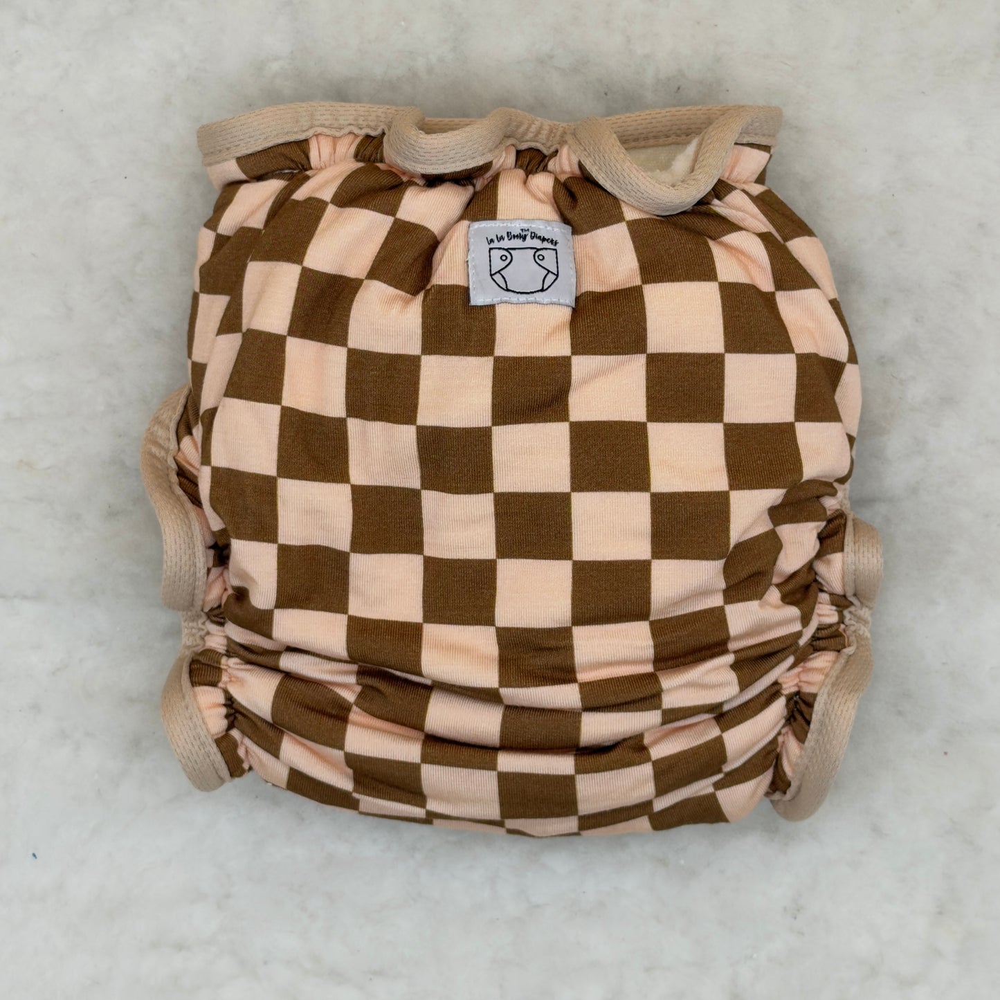 La La Booty Checkered Fitted Diaper with Shortie Insert - Brand New