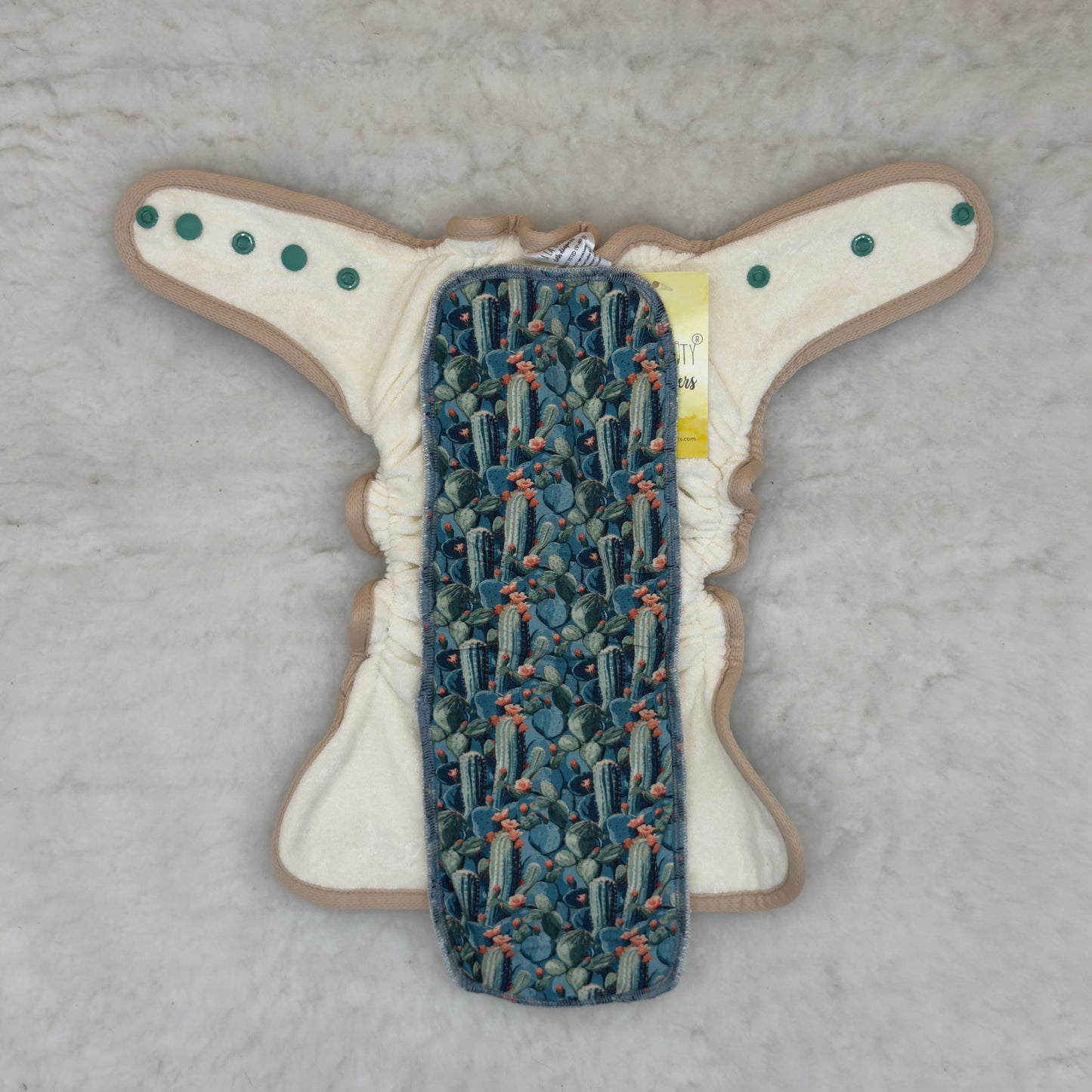 La La Booty Cactus Fitted Diaper with Shortie Insert - Brand New