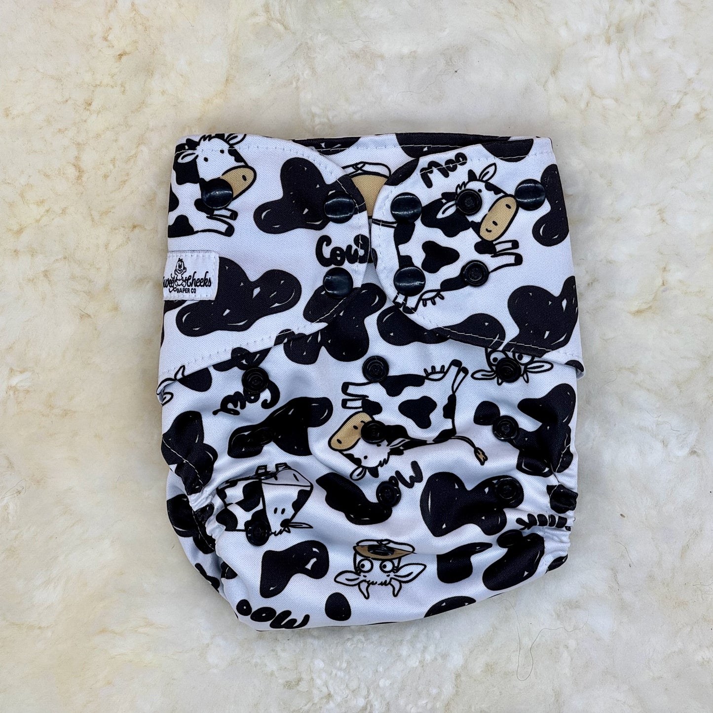 Sweet Cheeks Cow Print AWJ Pocket Diaper