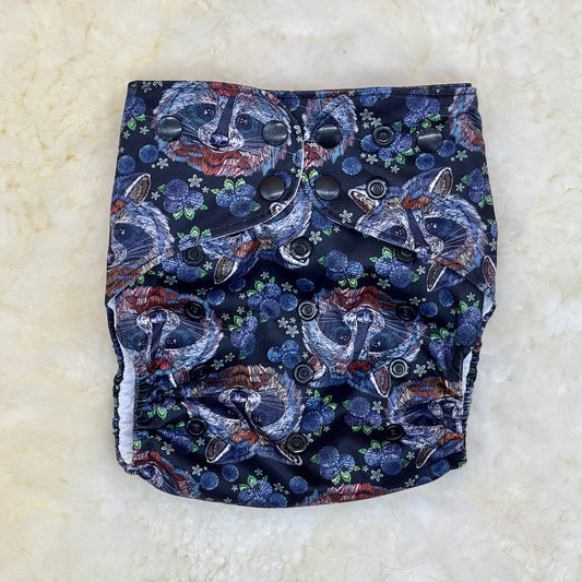 Stout House Raccoons Floral AWJ Pocket Diaper