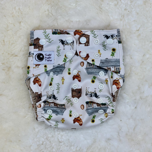Twisted Mystic Tushies Farm Print AWJ Pocket Diaper