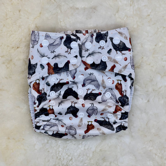 Arcadia's Nursery Chicken Print AWJ Pocket Diaper