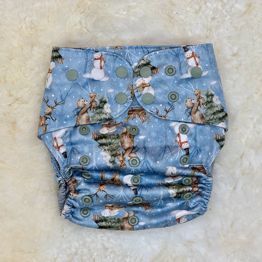 Emerald Cloth Co Bears Snowman Winter AWJ Pocket Diaper