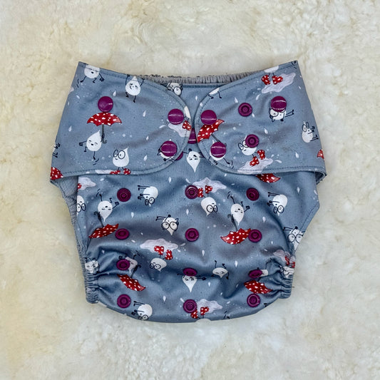 Emerald Cloth Co Raindrops with Umbrellas AWJ Pocket Diaper