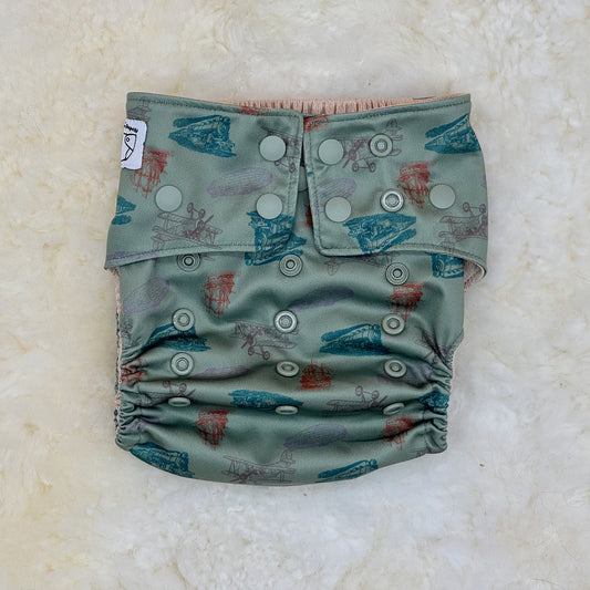La La Booty Green Trains AWJ Pocket Diaper