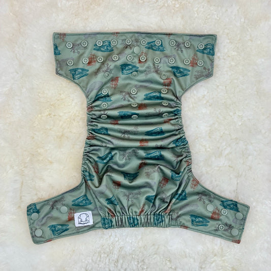 La La Booty Green Trains AWJ Pocket Diaper