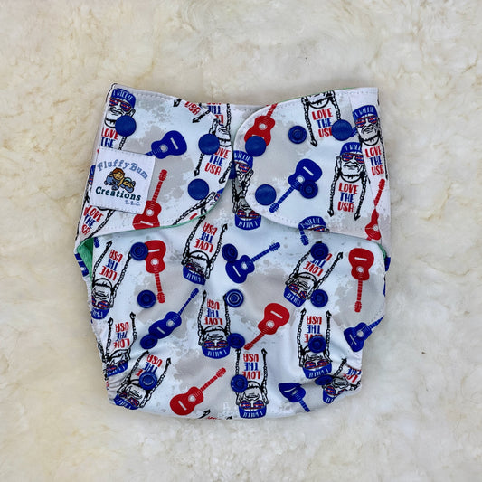 Fluffy Bum Creations Willie Nelson USA Patriotic AWJ Pocket Diaper